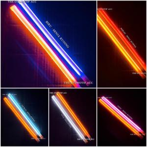 Lampu DRL Alis 30CM Slim Flexible 2 Warna 12Volt Led Sen Running Kuning Senja Biru Waterproof Untuk Motor & Mobil