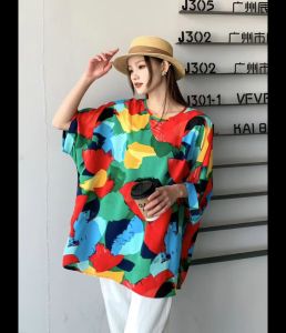(C3) เสื้อเเขนสั้นคอกลม Oversize พลัสไซส์ รอบอก 60 นิ้ว พิมลาย ผ้าไหมอิตาลี บางเบา ใส่สบาย ผ้าไม่ยืด พร้อมส่งในไทย
