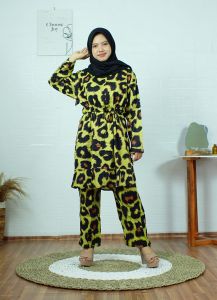 PROMO One Set Setelan Tunik Wanita Motif Macan Adem Terbaru 2022 - baju tidur atas bawah