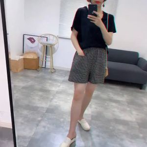 Summer Retro Plaid Shorts for Womens High Waist Loose Large Size Shorts Casual Wide Leg Pocket Short Pants