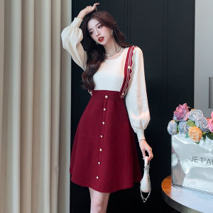 Red Knitting Dress Womens Autumn and Winter 2024 New Arrival Christmas Wear New Year Battle Gown Inner Skirt