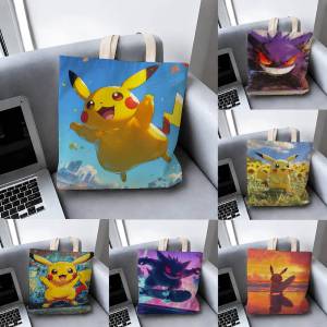 Bandai | Pokemon Mythical Pokemon Storage Bags Tote Bag Travel Summer Beach Shoulder Bag Reusable Grocery Shopping Bag Anime Artwork