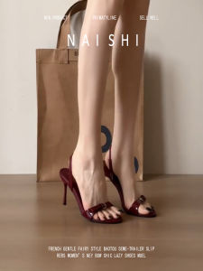 NAISHI | Leather Patent High Heel Sandal French Style Metal Buckle Summer Commute