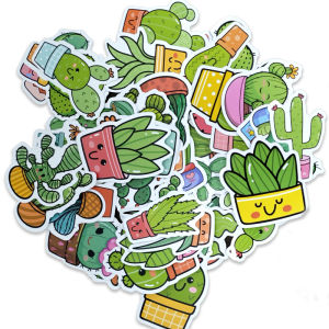 50PCS Cartoon Cactus Plant Graffiti Stickers DIY Diary Car Helmet Guitar Kawaii Label Green Plant Stickers Children Toys Gifts