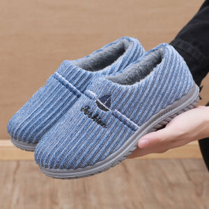 Mens Cotton Slippers Winter Home Use Thickened Fleece Anti-slip Soft Bottom Flat Heel Warmth Plush Slippers for Youth