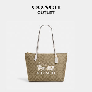 COACH/Outlet Ladies Classic logo Carriage pattern CN626 Large capacity Tote bag