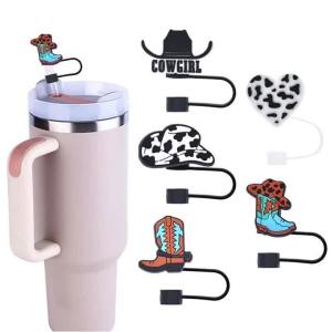 5PCS Glass Straw Cap Silicone Straw Cap Various Cute Patterns Dust-proof Reusable Suitable for Cup Accessories and Gifts
