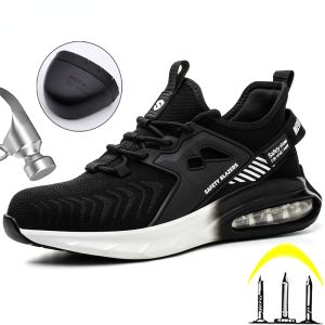 QINHUIZE New Mens Safety Shoes Anti smashing and Anti piercing Steel Toe Cap Kevlar Air Cushion Lightweight Safety Shoes Protective Shoes Work Shoes