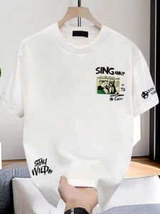 เสื้อยืดคอกลมแขนสั้นทรงสลิมฟิตสำหรับผู้ชาย ผ้าฝ้ายแท้ ทรงหลวม แฟชั่นฤดูร้อน 2024 ใหม่ เสื้อยืดผู้ชาย แฟชั่น