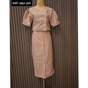 6451 REDY ONESET STELAN SET ROK DAN ATASAN CROP MOTIF KOTAK KATUN TWEED