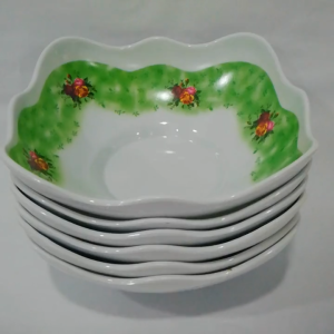 Melamine Cream Food Bowl - 6pcs X 7" inch (18cm) Dinnerware Dishes Set for Indoor and Outdoor Use Break - Resistant and Lightweight