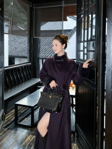 High-End Double-Faced Cashmere Coat Womens Loose Korean Style Wool Collar Mink Fur Trim Elegant Outerwear Long Sleeve