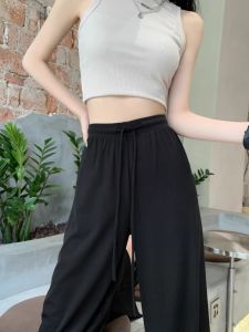 Ice Silk Wide Leg Pants Womens Summer Thin New plus Size High Waist Draped Slim Straight Casual Long Trousers