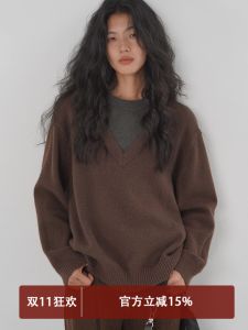 Áo Len Dệt Kim Cổ Chữ V Giả Hai Mảnh EIGHTHMONTH Áo Len Dệt Kim Dáng Rộng Thoải Mái Cho Nữ Mùa Thu 2025