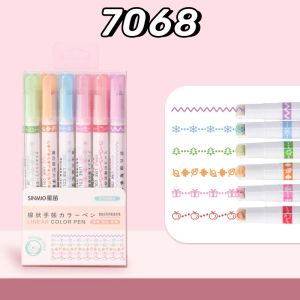 6Pcs/Box Colorful Roller Pattern Pens for Creative Journal Students Highlighter Marker Pens Planners Hand Account Graffiti Tools