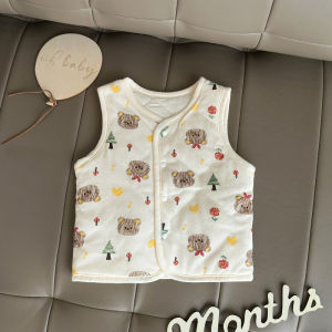 cat and  fish | Boys Insulated Vest Pure Cotton Sleeveless Quilted Jacket