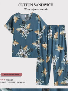 Grandma Summer Wear Suit Elderly Ladieswear Two-piece Set Middle-Aged and Elderly Womens Clothing Thin Top Women Cotton Silk Short Sleeve Clothes