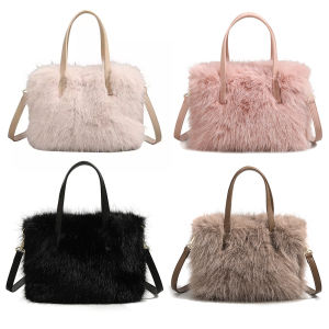 Chic Faux Fur Shoulder Bag for Women Fluffy Mini Satchel Crossbody Purse Suitable for Travel and Party in Red and White