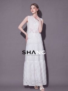 SHANGSHA | Elegant Design White Embroidered Lace-Up Vest Dress Set