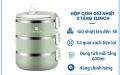 Hộp Cơm 3 Tầng Elmich ELM-0836 - dung tích 1800ml - giữ nhiệt 5h. Khóa Cài Chắc Chắn. 