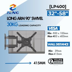 Kaloc X8 SPCC Steel Super Slim Ultra Strong 6 Arm Wall Mount TV Bracket Holder Full Motion Cantilever Tilt & Swivel for 32" 40" 50" 55" 60" 65" 70" 75" 80" 85" Inch LED & Curved Screens - Max Loading Capacity 45.5kg Pemegang TV Penyangkut Dinding Tv 电视机壁挂
