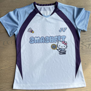 Womens Badminton Uniform Top Quick Dry Short Sleeve T-Shirt Hellokitty Collaborative Sporty Katie Cat Training Wear Waist Cinching Breathable