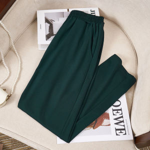 Extra Large Size High Waist Nine-Foot Pants Womens Summer Thin Casual Elastic Loose Fit Straight Leg Trousers Korean Style