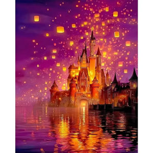 Jigsaw Puzzle 500 1000 1200 2000pcs Glowing Lanterns And Castle Under Starry Night Sky For Adults Relaxing Hobby Present
