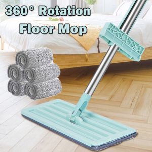Flat Mop Steel Handle 360° Swivel Microfiber Mop Dry Wet Kitchen Cleaning Flat Mop