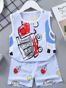 ชุดเสื้อกั๊กผ้าไหมฝ้ายสำหรับเด็กชาย ชุดฤดูร้อนบางๆ 2 ชิ้น ชุดเด็กชาย ชุดแยกส่วน ผ้าฝ้ายเทียม ชุดเด็กชาย ชุดฤดูร้อน ชุดเด็กชาย