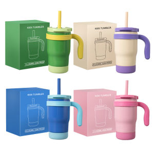 420ML Kids Tumbler with Handle Stainless Steel Thermos Bottle with Lid and Spill-Proof Straw Insulated Travel Mug For Toddlers