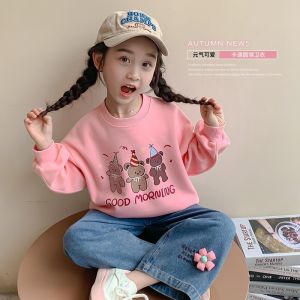 Girls Spring Autumn Cartoon Hoodie Thin Pure Cotton Overhead Base Shirt Baby Top Trendy Korean Style Childrens Clothing