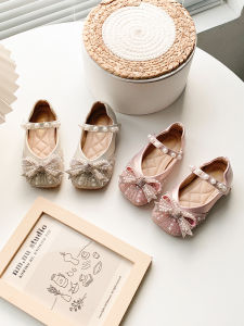 Princess Shoes for Girls Spring Autumn New Style Small Girl Butterfly Knot Square Head Fashionable Soft Bottom Children Leather Shoes