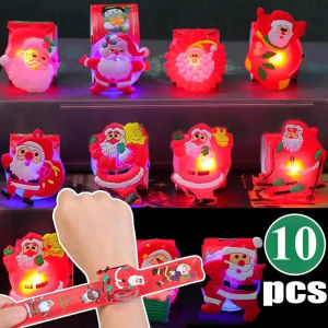 【🔥Low Price】10Pcs Christmas Glowing Snap Bracelet Father Christmas Sparkling Wristband Santa Claus Luminous Clap Festival Carnival Prop