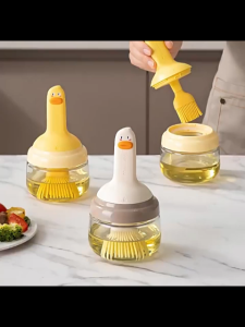 190ML Duck Silicone Oil Brush Glass Bottle | Airtight BBQ Baking Brush Honey Butter Botol Berus Minyak 硅胶油刷瓶一体