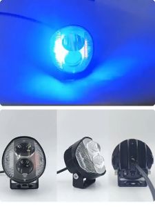 ไฟเลนส์สปอตไลต์ ไฟหน้ารถมอเตอร์ไซค์ รถยนต์ รถบรรทุก รถไฟฟ้า ติดตั้งภายนอก สำหรับแต่งรถออฟโรด ไฟหน้าปีศาจ ตาแดง-น้ำเงิน กระพริบแรง