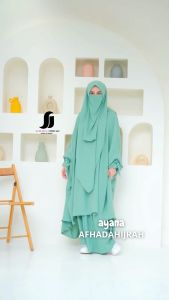Afhadahijrah: Gamis Wanita Set Hijab Cadar Ayana Sage Baju & Jilbab Instant Syari Free Niqab