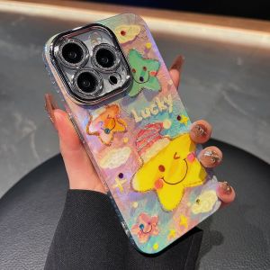 Full Cover Sparkling Lens Film Phone Case for Apple Series iPhone 16 Cute Colorful Smiling Face Hat Protection Cover Ins Style