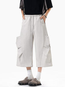 Quần Short Công Sở Nam Mùa Hè Phong Cách Retro Thể Thao Thường Ngày Quần Dài Ống Đứng Có Túi Lớn Xếp Ly Quần Dài Tám Điểm