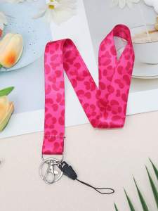 Pink Leopard Neck Strap Keychain Anti-lost Lanyard for ID Card Holder Keys Keychain Cell Phone Strap Accessories Gift  for Women
