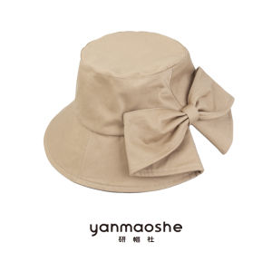 Japanese Style Fishing Cap Womens Spring Summer Butterfly Knot Black Pot Hat Sun Protection Large Head Size Small Hat