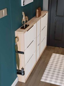 Tilting Shoe Cabinet Solid Wood Home Doorway Ultra-Thin 17cm Sitting with Shoe Changing Stool Integrated 24cm Home Narrow Shoe Cabinet