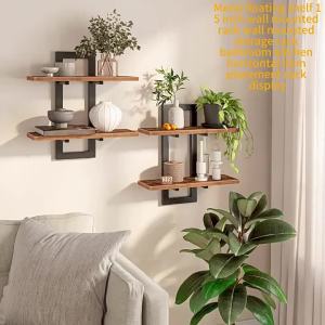 2 Tier Rustic Wood Floating Shelves With Sturdy Metal Frame Wall Shelf Organizer Rack For Living Room Bedroom Kitchen Bathroom