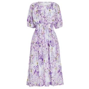 MY TENO | Matenlu Summer New Style Purple Print Chiffon Dress Elastic Waist Bubble Sleeve Holiday Atmosphere Womens Fashion Dress