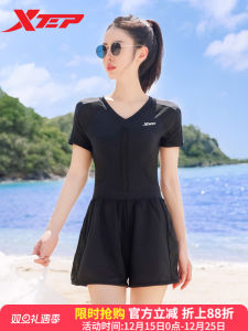 XTEP Womens One-Piece Swimsuit 2025 New Style Slimming Belly Covering Conservative Large Size Beach Vacation Swimwear