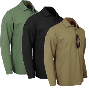 Mens Quick Dry Pullover Long Sleeve Shirts Summer Plus Size Breathable Clothes Tactical Elastic Plain Turn-down T-shirts
