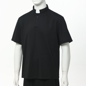 label="เสื้อเชิ้ตผู้ชาย Creacher Priest Tops With Tab Collar Long Sleeve For Clergy Black