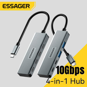 Essager 10Gbps 4 In 1 USBA Type C ฮับ USB 3.2 Gen2 10Gbps ความเร็วสูงอะแดปเตอร์ที่รองรับ Windows MacOS Linux Android เครื่องขยายอเนกประสงค์สำหรับคอมพิวเตอร์แล็ปท็อปโทรศัพท์แท็บเล็ตออฟฟิศการพิมพ์ USB การขยายตัวซิงโครไนซ์ USB พิมพ์