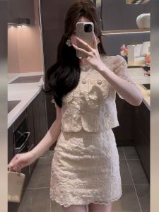 Bộ Váy Hai Mảnh Phong Cách Nước Hoa Nhỏ Dành Cho Nữ Mùa Hè 2025 Bộ Váy Ngắn Thanh Lịch Cao Cấp Cho Phụ Nữ Nhỏ Nhắn