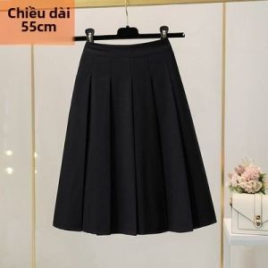 Váy Dài Xếp Ly Cạp Cao Phong Cách Công Sở Mùa Xuân Thu Cho Nữ Váy Midi Chữ a Cỡ Lớn Có Khóa Kéo